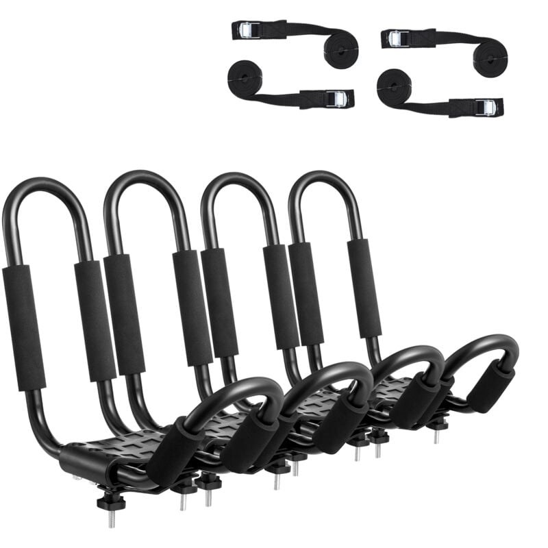 Vevor Porte-Kayak pour Toit 2 Paires, Galerie de Toit en Acier Allie, Barres de Toit Souples en j, pour Planche de Surf, Canoë, sup, Planche de Ski,
