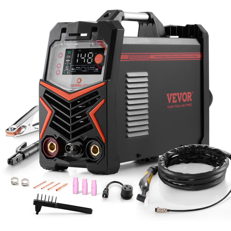 VEVOR TIG-lasapparaat, 3-in-1-lasapparaat (groot LED-display) - DC TIG/DC-puls TIG/MMA (staaf), elektrisch lasapparaat met IGBT-inverter en hoge frequentiestart
