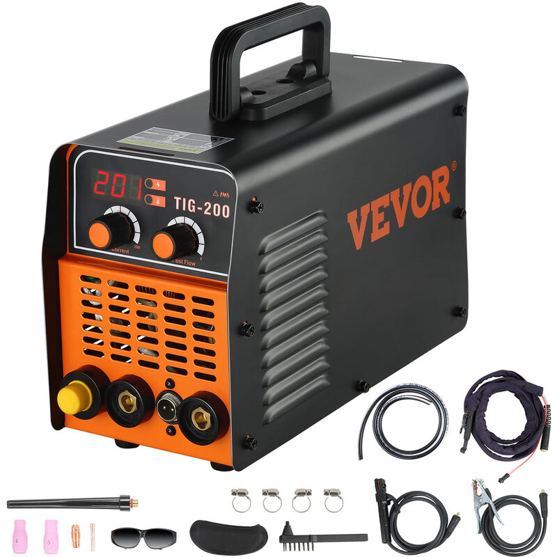 VEVOR Poste a Souder TIG MMA ARC 2 en 1 Soudeuse TIG-200C 200 A Machine a Souder Compacte Portable Inverter HF IGBT DC avec Ecran Numerique LCD pour