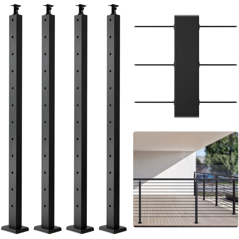 Vevor - Poteau de garde-corps a cable, 106,7x2,5x5 cm, poteau de rambarde 4PCS poteaux de rail a trous horizontaux acier inoxydable SUS304, 12 trous