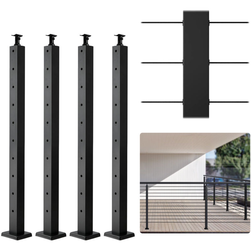 Vevor - Poteau de garde-corps a cable, 91,4x5x5 cm, poteau de rambarde 4PCS poteaux de rail a trous horizontaux acier inoxydable SUS304, 10 trous