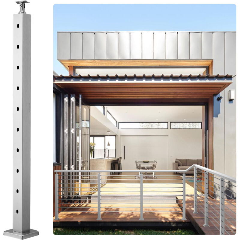 Vevor - Poteau de garde-corps a cable, 91,4x5x5 cm, poteau de rambarde a trous horizontaux, 10 trous pre-perces, poteau de rail en acier inoxydable