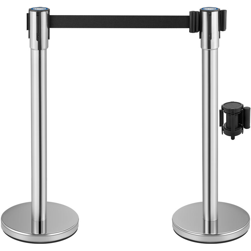 Vevor Poteau de Guidage, 2 Pcs Poteaux deArgent de Separation avec 2 m Ceinture Noire, Barriere Retractable Balisage Stable en Acier Inoxydable, pour