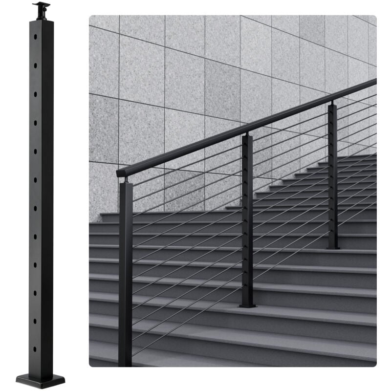 VEVOR Poteau de rampe deescalier a cable, 106,7x5x5 cm, poteau de garde-corps a trous inclines 30°, 12 trous pre-perces, poteau de rail acier