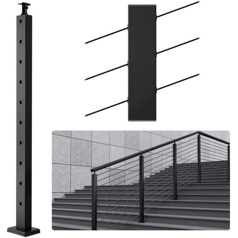VEVOR Poteau de rampe deescalier a cable, 91,4x2,5x5 cm, poteau de garde-corps trous inclines 30°, 10 trous pre-perces, poteau de rail acier