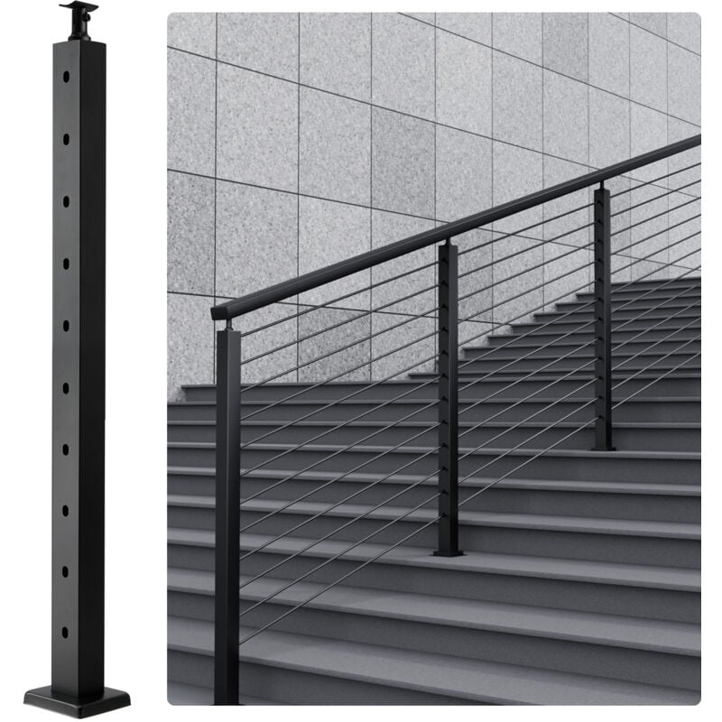Vevor - Poteau de rampe deescalier a cable, 91,4x5x5 cm, poteau de garde-corps a trous inclines 30°, 10 trous pre-perces, poteau de rail acier
