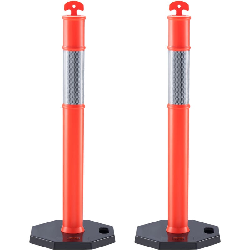 Vevor Poteau de Signalisation 2PCs Poteau de Delimitation sur Socle en Caoutchouc Cone de Signalisation avec Bande Reflechissante pour Controle de