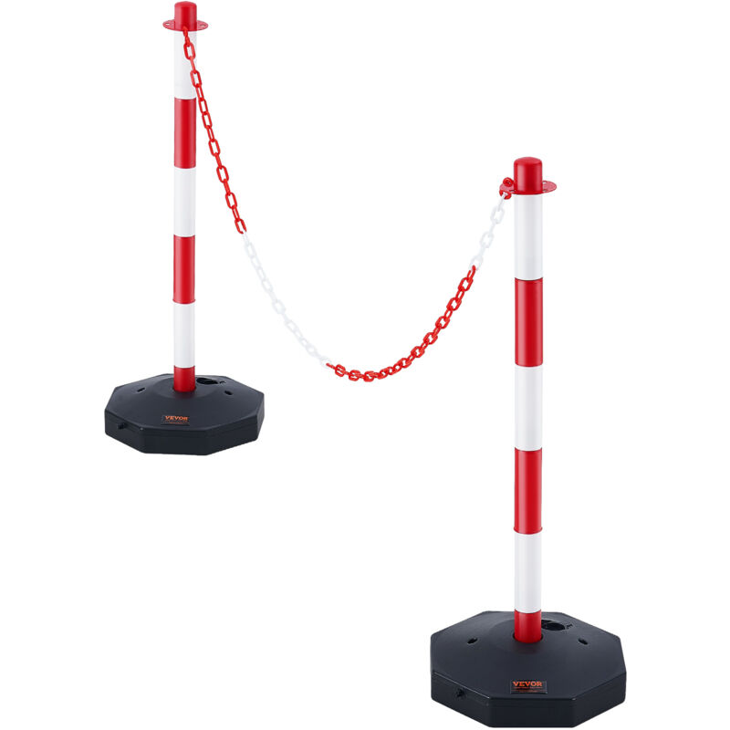 Vevor Poteau de Signalisation 2PCs Poteau de Delimitation sur Socle Remplissable Hauteur Reglable Cone de Signalisation Longue Chaine 2,4 m pour