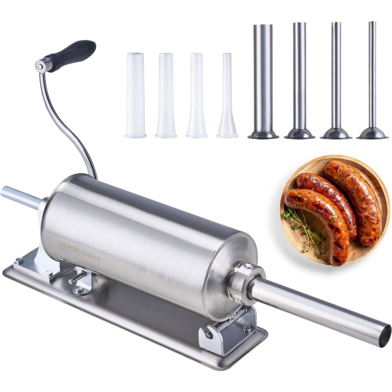 Poussoir a saucisses manuel, machine a saucisses horizontale de 2,5 l / 6 lbs avec pince de type u, en acier inoxydable de qualite alimentaire,