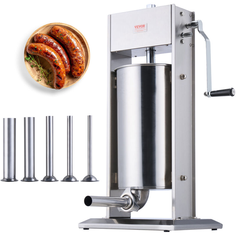 VEVOR Poussoir a saucisses manuel, machine a saucisses verticale 15 L / 30 LBS, poussoir a viande a double vitesse, fabrique en acier inoxydable 304