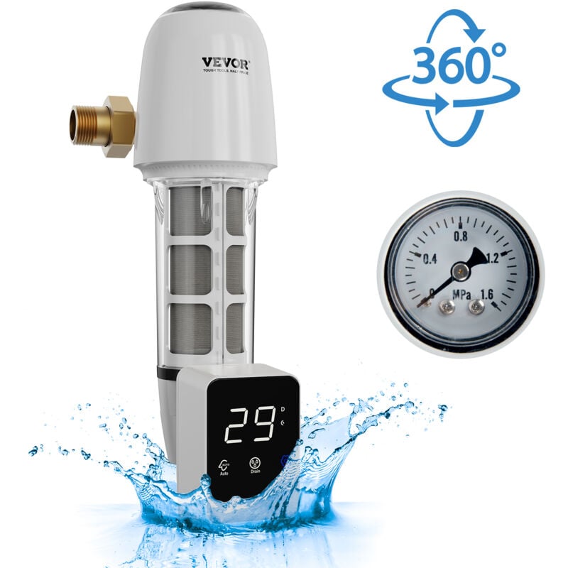 Vevor - Prefiltre a eau rotatif, 40 microns, filtre a sediments deeau de puits pour toute la maison, 25,4 mm g-m + 31,75 mm g-m, debit eleve 8 t/h,