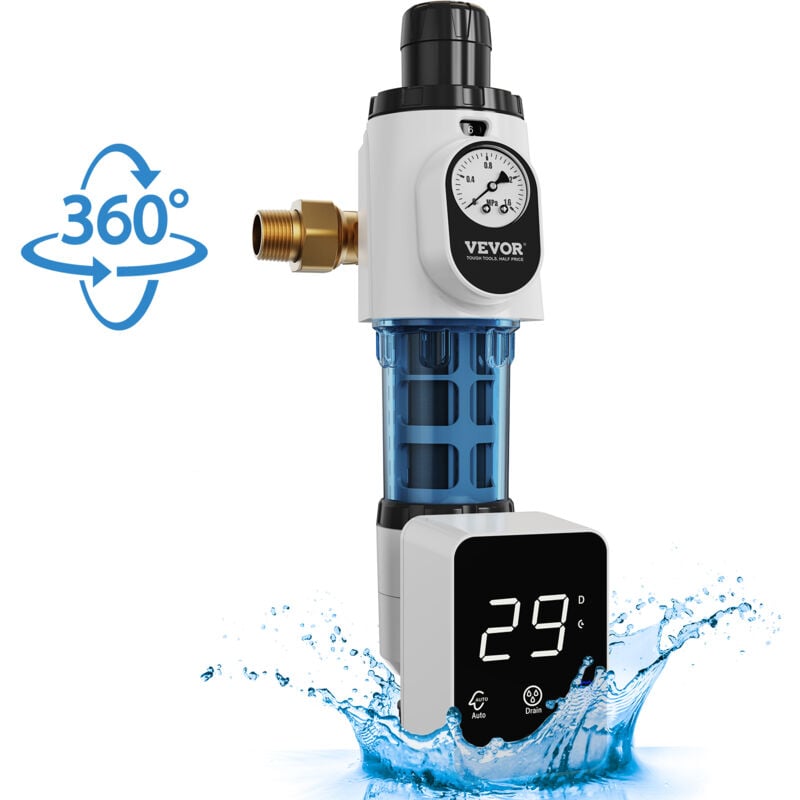 Vevor - Prefiltre a eau rotatif de 40 microns pour toute la maison, filtre a sediments deeau de puits, 19 mm g-m + 25,4 mm g-m, debit eleve 4 t/h,