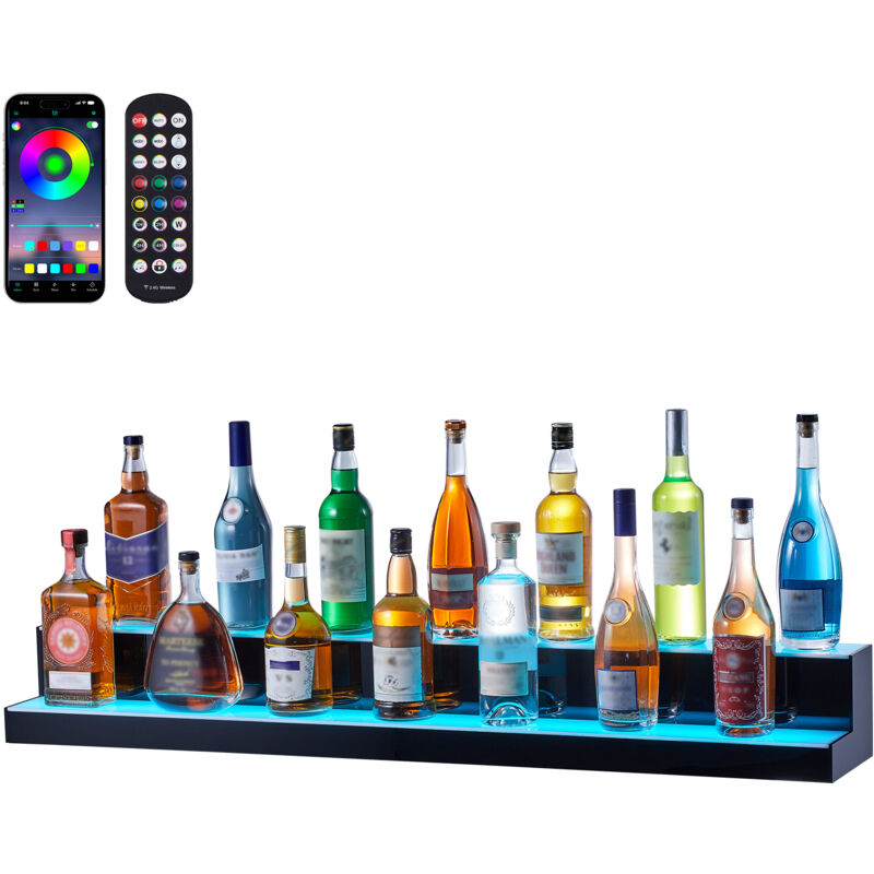 Vevor - Presentoir a Bouteilles Lumineux Eclaire par led, Etagere a Vins 2 Niveaux 121 cm, Presentoir a Boisson Commercial, en Acrylique, avec