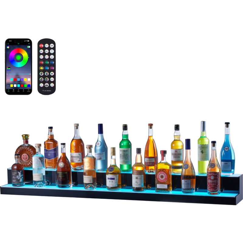 Vevor - Presentoir a Bouteilles Lumineux Eclaire par led, Etagere a Vins 2 Niveaux 152,4 cm, Presentoir a Boisson Commercial, en Acrylique, avec
