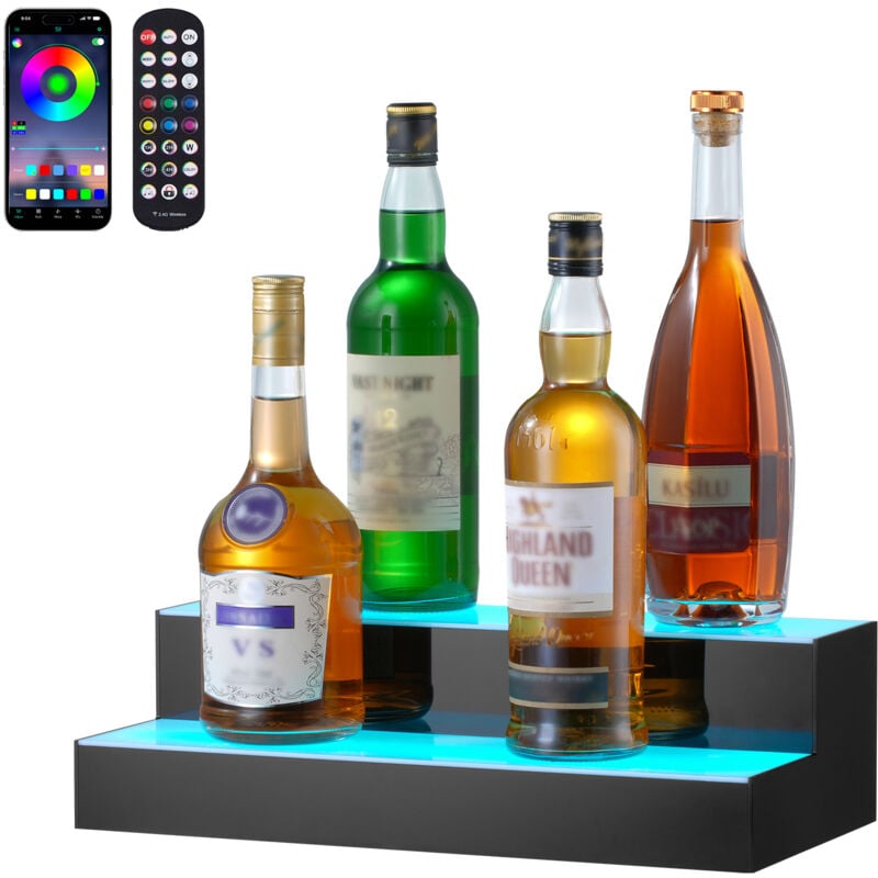 Vevor - Presentoir a Bouteilles Lumineux Eclaire par led, Etagere a Vins 2 Niveaux 40,5 cm, Presentoir a Boisson Commercial, en Acrylique, avec