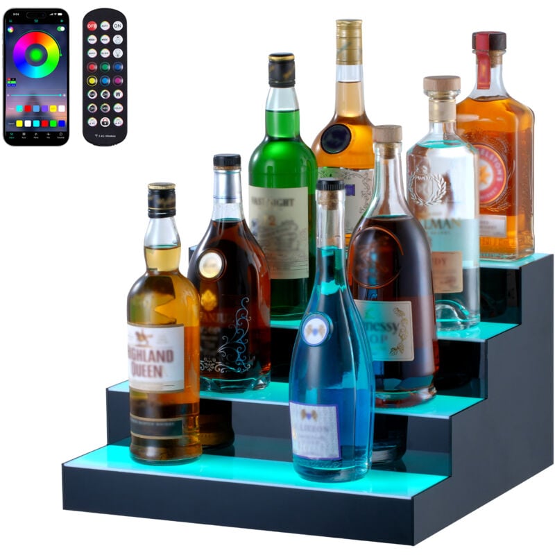 Vevor - Presentoir a Bouteilles Lumineux Eclaire par led, Etagere a Vins 4 Niveaux 40,6 cm, Presentoir a Boisson Commercial, en Acrylique, avec