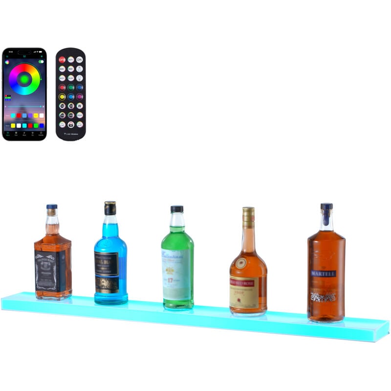 Vevor - Presentoir a Bouteilles Lumineux Eclaire par led, Etagere a Vins Mural 1 Marche 101,6 cm, Presentoir a Boisson Commercial, en Acrylique, avec