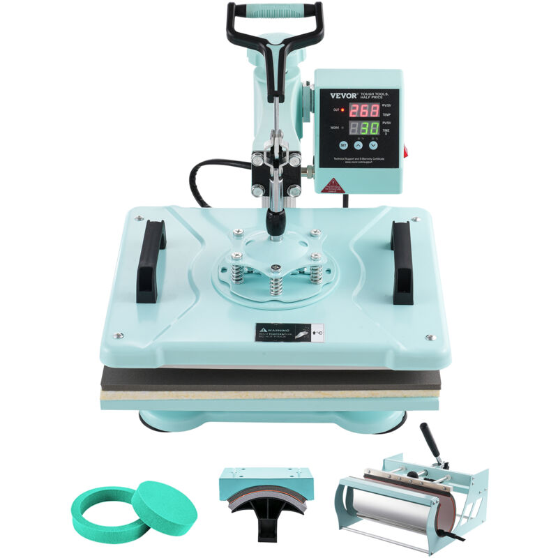 Presse a Chaud 5-en-1 Plaque 30x38 cm, Machine de Sublimation Textile avec Presse a Tasses de 89 cL, Pivotant a 360°, Controle Numerique Precis, diy