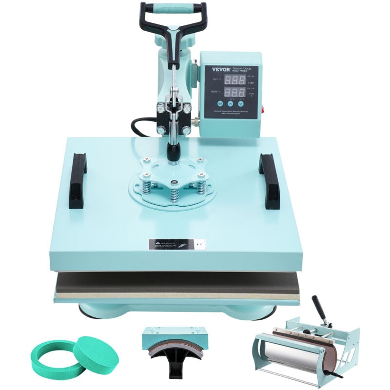 Presse a Chaud 5-en-1 Plaque 38x38 cm, Machine de Sublimation Textile avec Presse a Tasses de 89 cL, Pivotant a 360°, Controle Numerique Precis, diy