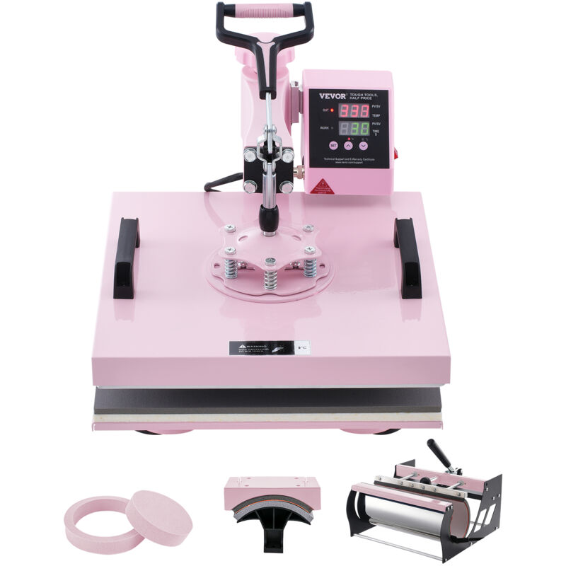 Presse a Chaud 5-en-1 Plateau 38x38 cm, Machine de Sublimation Textile avec Presse a Tasses de 89 cL, Pivotant a 360°, Controle Numerique Precis, diy