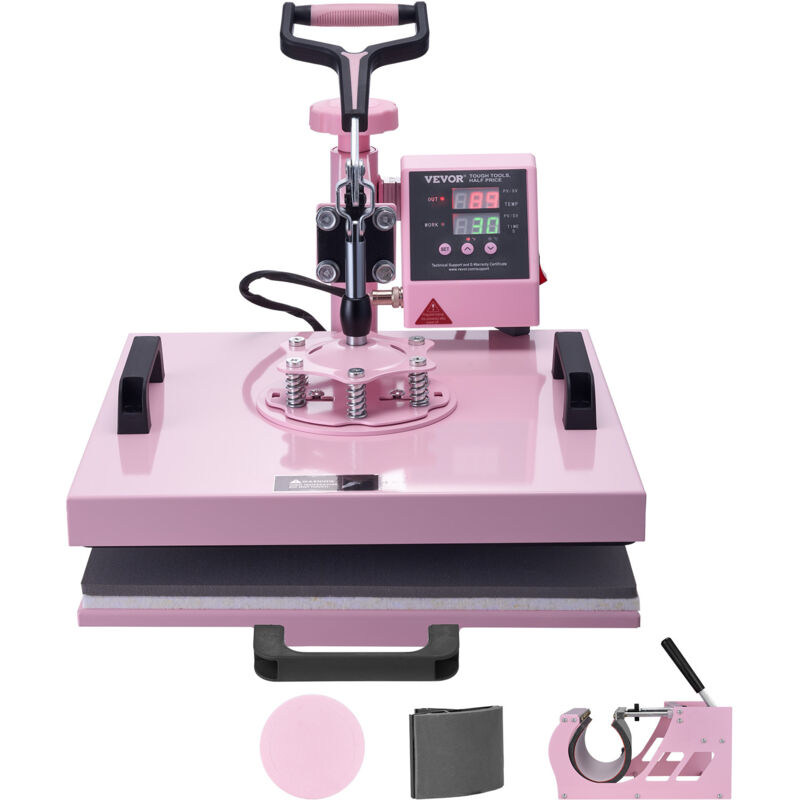 Presse a Chaud 5-en-1 Plateau 38x38 cm, Machine de Sublimation Textile avec Presse a Tasses de 89 cL, Pivotant a 360°, Controle Numerique Precis, diy