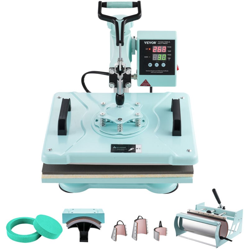 Vevor - Presse a Chaud 8-en-1 Plaque 30x38 cm, Machine de Sublimation Textile avec Presse a Tasses de 18-89 cL, Pivotant a 360°, Controle Numerique