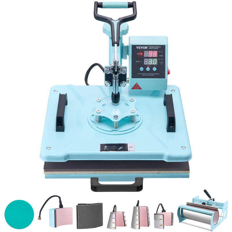 Presse a Chaud 8-en-1 Plaque 30x38 cm, Machine de Sublimation Textile avec Presse a Tasses de 18-89 cL, Pivotant a 360°, Controle Numerique Precis,