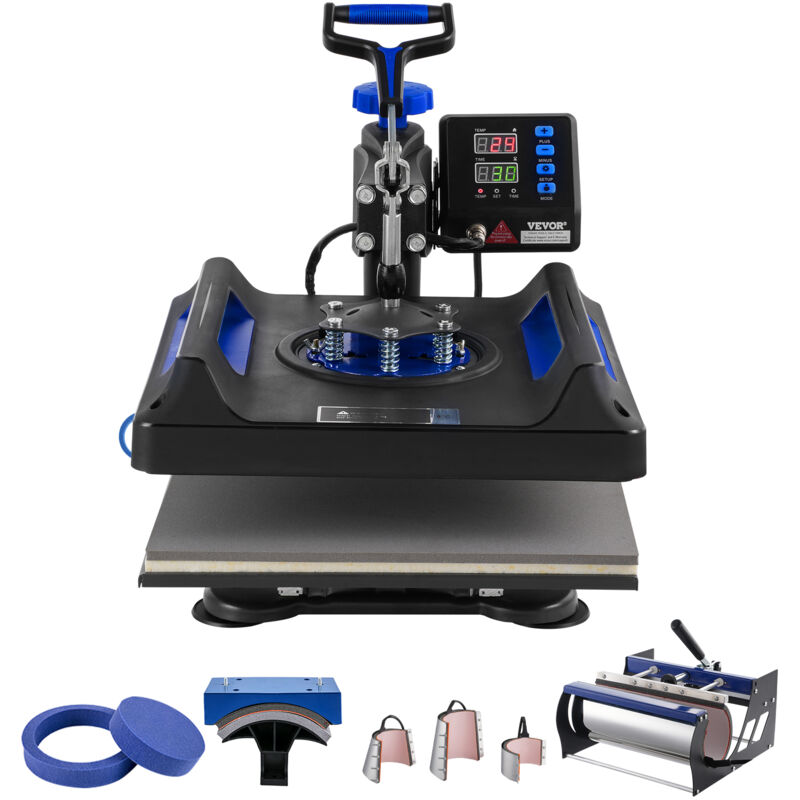 Presse a Chaud 8-en-1, Plaque Chauffante 38x38 cm, Machine de Sublimation Textile avec Presse a Tasses 89 cL, Pivotant a 360°, Pressage Numerique,