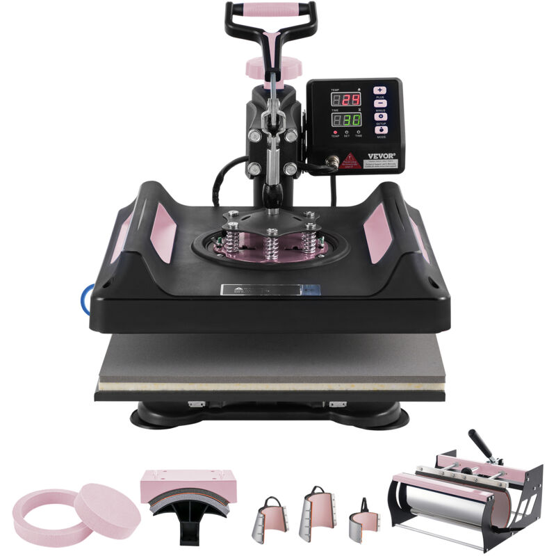 Presse a Chaud 8-en-1, Plaque Chauffante 38x38 cm, Machine de Sublimation Textile avec Presse a Tasses 89 cL, Pivotant a 360°, Pressage Numerique,