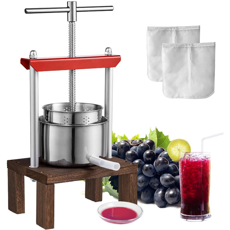 Vevor Pressoir a Fruits Manuel 2 l Pressoir a Vin en Acier Inoxydable Base en Bois Presse-Fruits Manuel Baril Interieur 14 x 13 cm Broyeur de Fruits