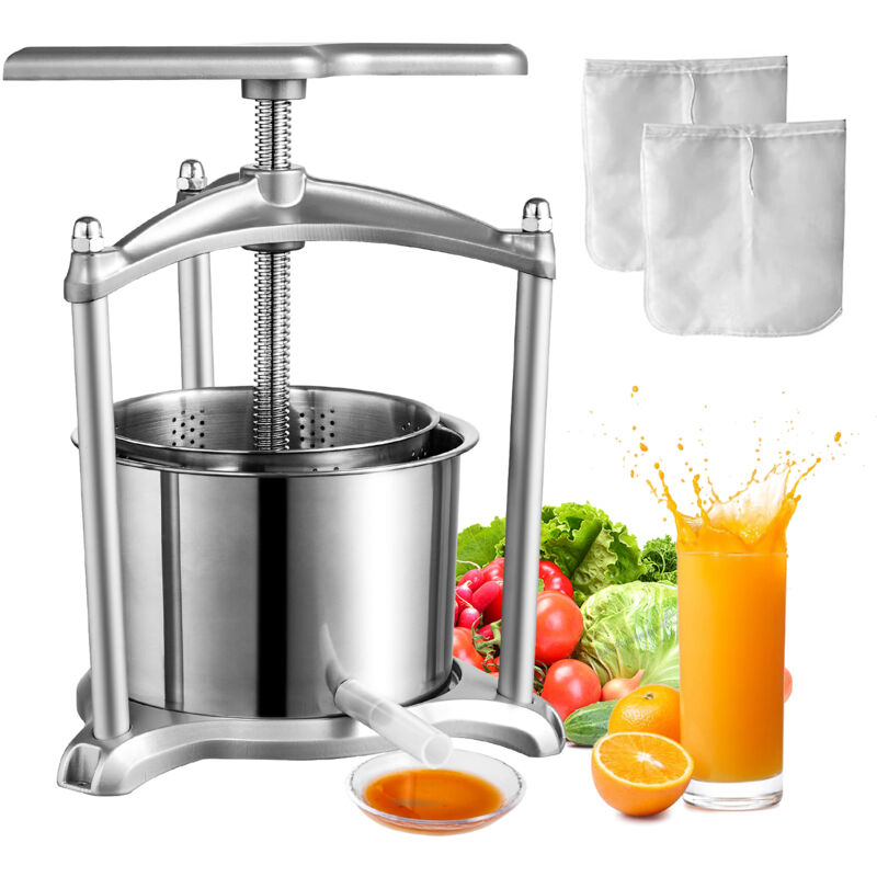 Mophorn - vevor Pressoir a Fruits Manuel 5 l Pressoir a Vin en Inox Base en Aluminium Presse-Fruits Manuel Baril Interieur 18 x 15 cm Broyeur de