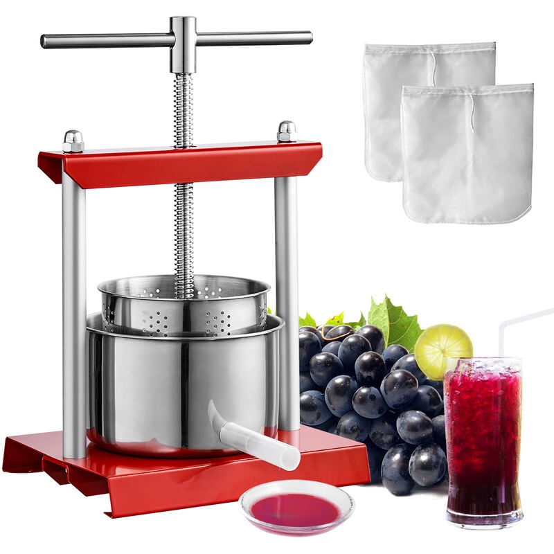 Vevor Pressoir a Fruits Manuel 3 l Pressoir a Vin en Inox Presse-Fruits Manuel Baril Interieur 14x13 cm Poignee Ajustable Broyeur de Fruits Legumes