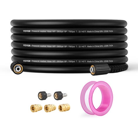 VEVOR Pressure Washer Hose, 15m, 6.35mm Kink Free M22-14mm Brass Thread Replacement For Most Brand Pressure Washers, 19mm Bending Radius, 3600 PSI Heavy Duty Power Washer Extension Replacement Hose