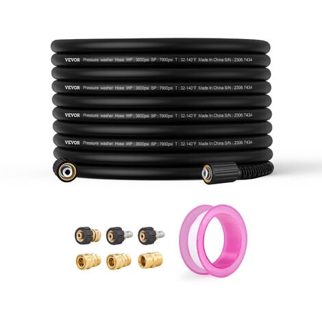 VEVOR Pressure Washer Hose, 30.5m,6.35mm Kink Free M22-14mm Brass Thread Replacement For Most Brand Pressure Washers, 19mm Bending Radius, 4200 PSI Heavy Duty Power Washer Extension Replacement Hose