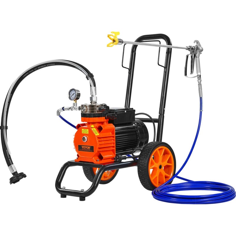 Vevor - Pulverisateur sans Air Haute Pression a Membrane, Pistolet de Peinture sur Roulettes 1100 w, 2000 psi, 2 L/min, avec Barre deExtension, pour