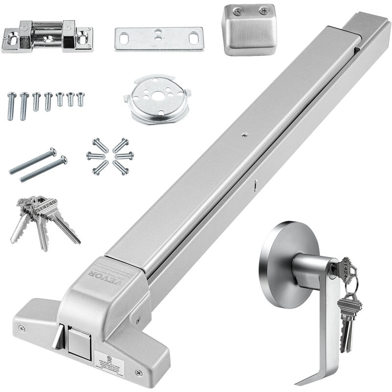 Vevor - Push Bar Door Locks, Carbon Steel Panic Bars for Exit Doors, with Exterior Lever and 3 Keys, Push Bar Panic Exit Device Door Hardware for