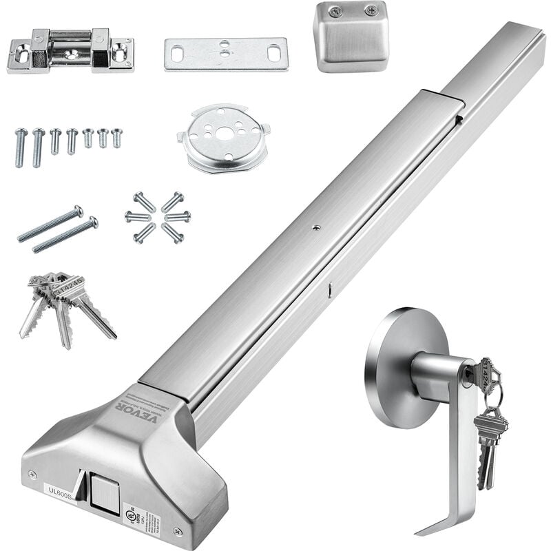 Vevor - Push Bar Door Locks, Stainless Steel Panic Bars for Exit Doors, with Exterior Lever and 3 Keys, Push Bar Panic Exit Device Door Hardware for