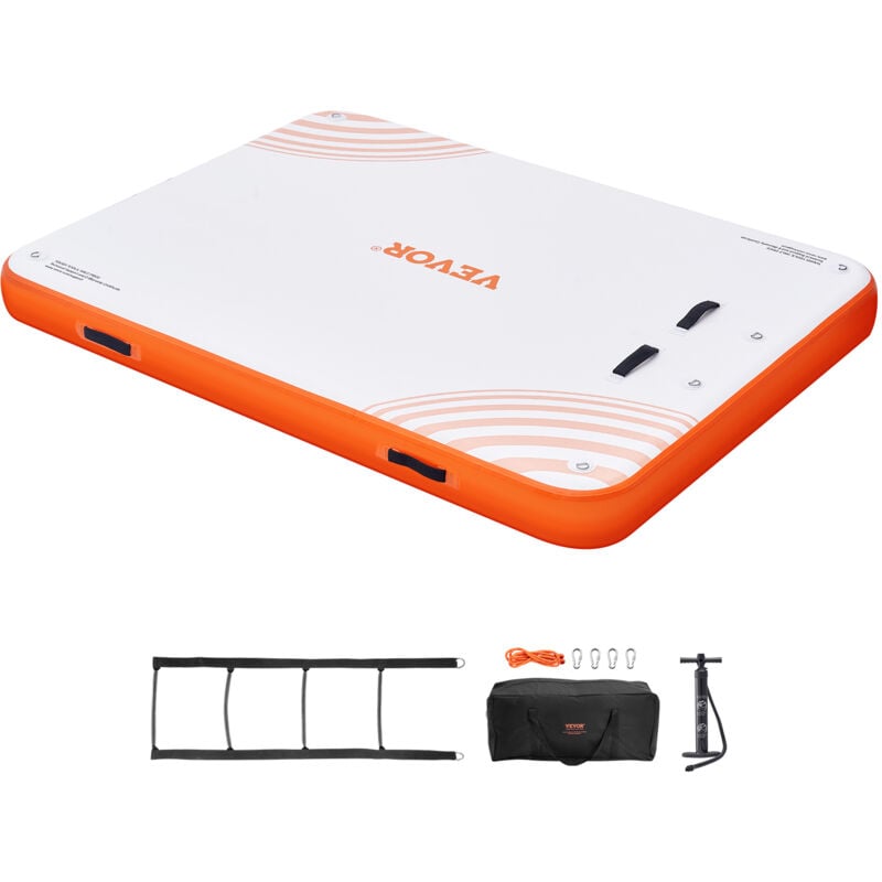 Vevor Quai flottant gonflable, 2,43 x 1,82 m, plate-forme de quai gonflable tapis de quai flottant antiderapant avec sac de transport portable