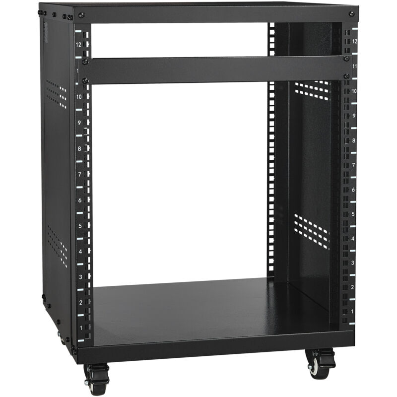 Rack av 12U, 46 cm, Support de Studio deEnregistrement Stereo Reseau, 226,8 kg, Roulettes Verrou, Trous Ronds et Carres, Events Speciaux, pour