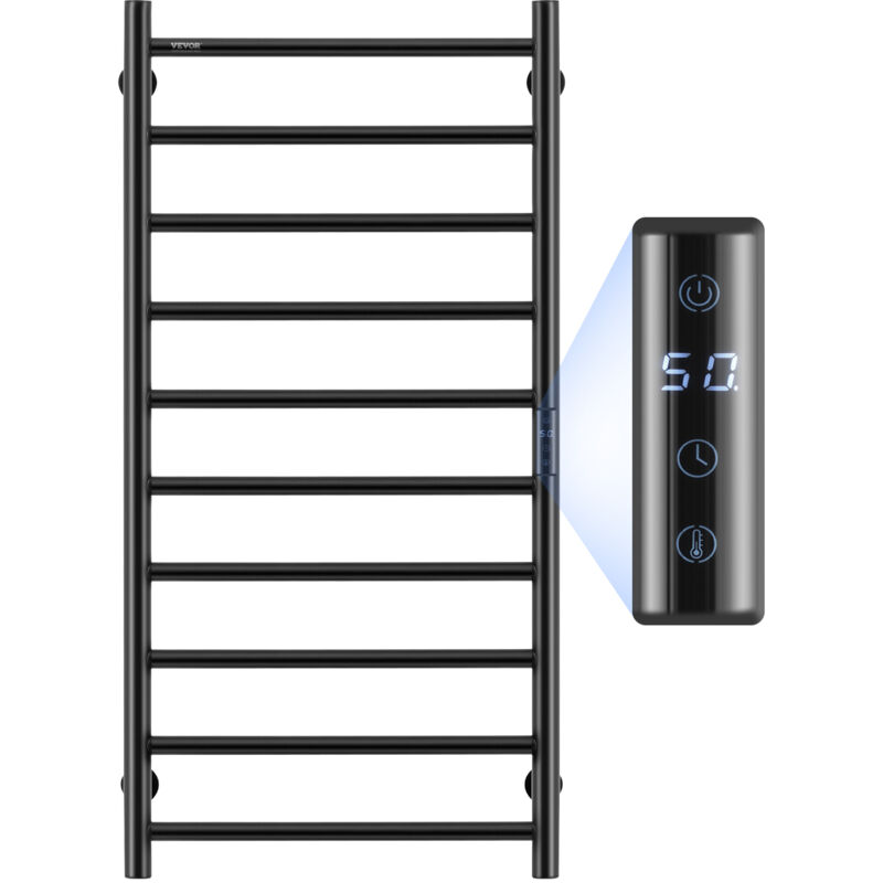 Vevor - Radiateur Seche-Serviettes Electrique 10 Barres, Porte-Serviettes Chauffant Mural, Chauffe-Serviettes a Temperature Reglable, Etanche IPX5,