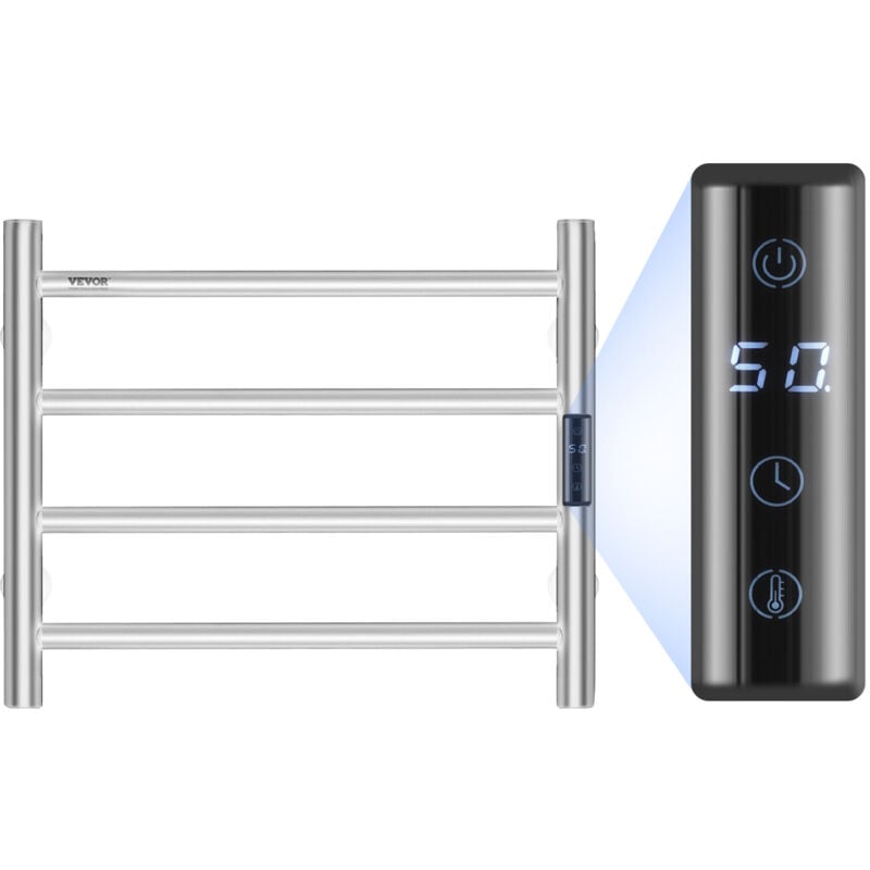 Vevor - Radiateur Seche-Serviettes Electrique 4 Barres, Porte-Serviettes Chauffant Mural, Chauffe-Serviettes a Temperature Reglable, Etanche IPX5,