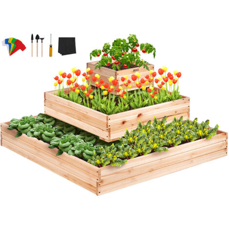 VEVOR Raised Garden Bed, 3.7 x 3.7 x 1.7 ft Wooden Planter Box, Outdoor Planting Boxes with Open Base, for Growing Flowers/Vegetables/Herbs in Backyard/Garden/Patio/Balcony, Burlywood