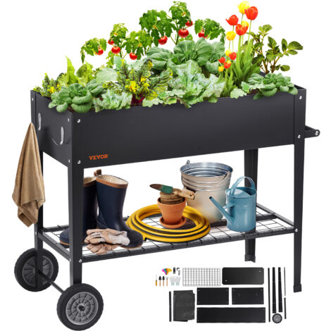 VEVOR Raised Garden Bed, 42.5 x 19.5 x 31.5 inch Galvanized Metal Planter Box, Elevated Outdoor Planting Boxes with Legs, for Growing Flowers/Vegetables/Herbs in Backyard/Garden/Patio/Balcony, Black