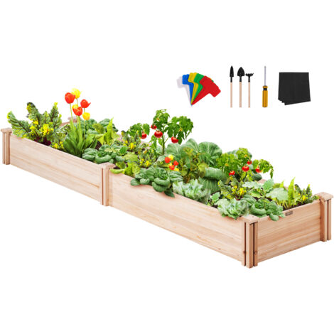 VEVOR Raised Garden Bed, 7.9 x 2 x 0.8 ft Wooden Planter Box, Outdoor Planting Boxes with Open Base, for Growing Flowers/Vegetables/Herbs in Backyard/Garden/Patio/Balcony, Burlywood