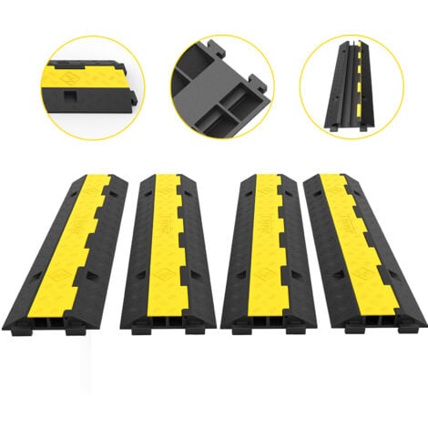 VEVOR Rampa Modulare per Condotto 2 Canale, Protezione Cavo in Gomma e PVC Carico 4.989 kg, Rampa di Protezione per Cavi in Nero Giallo da 4 Pezzi Uso in Parcheggi, Magazzini, Palchi, Scuole, Hotel