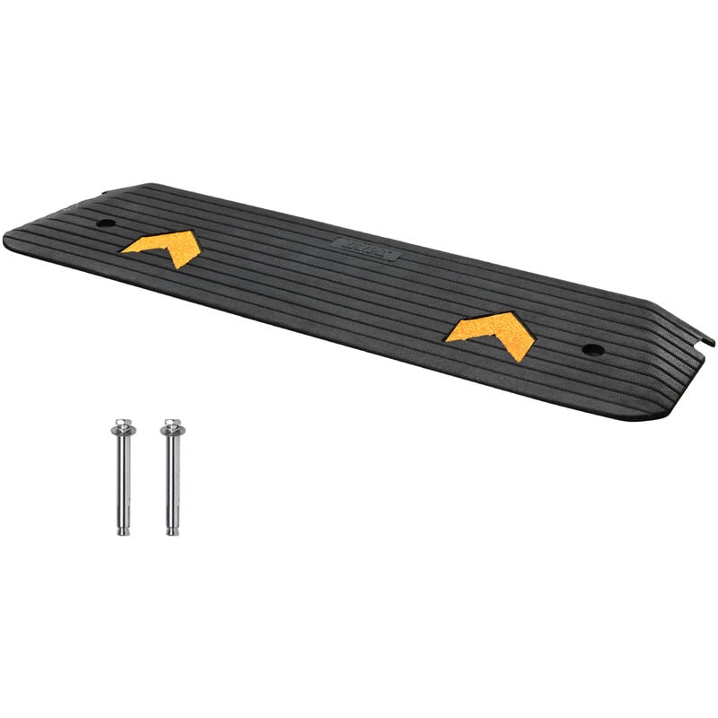 Vevor Rampe de Seuil Hauteur 2,5 cm Rampe Trottoir Caoutchouc avec 1 Canal Capacite Charge 15 tonnes Surface Texturee Antiderapante pour Fauteuil