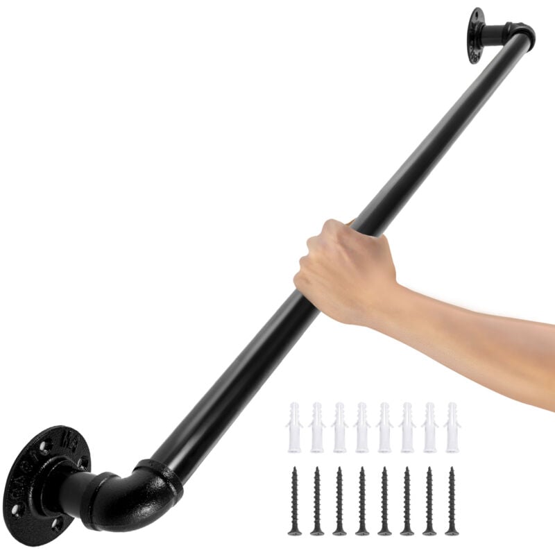 VEVOR Rampe Escalier Murale 0,6 m Main Courante en Acier Carbone Garde-Corps en Metal Capacite Charge 200 kg Rambarde en Tube 32 mm 4 Supports Muraux