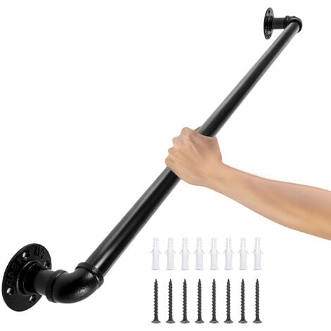 VEVOR Rampe Escalier Murale 0,9 m Main Courante Acier Carbone Garde-Corps en Metal Capacite Charge 200 kg/Tube Rambarde en Tube 32 mm 2 Supports Muraux pour Enfants Personnes Âgees Interieur Exterieur
