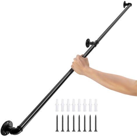VEVOR Rampe Escalier Murale 1,2 m Main Courante Acier Carbone Garde-Corps Metal Capacite Charge 200 kg/Tube Rambarde en 2 Tubes 32 mm 3 Supports Muraux pour Enfants Personnes Âgees Interieur Exterieur