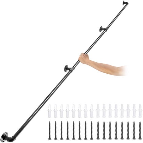 VEVOR Rampe Escalier Murale 2,7 m Main Courante Acier Carbone Garde-Corps Metal Capacite Charge 200 kg/Tube Rambarde en 3 Tubes 32 mm 4 Supports Muraux pour Enfants Personnes Âgees Interieur Exterieur